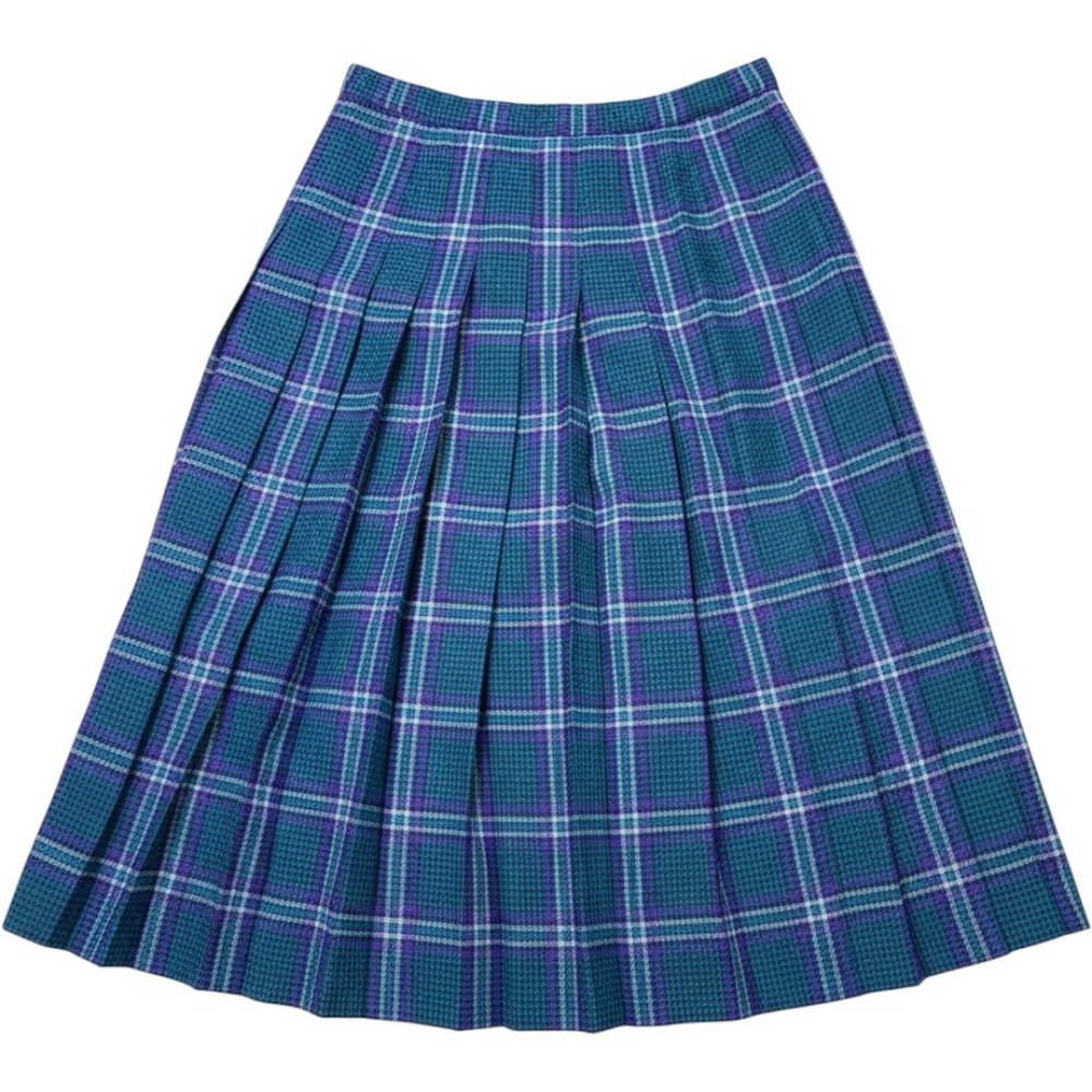 Pendleton Vintage Wool Plaid Pleated Midi Skirt Teal Purple Blue Size 12 USA
